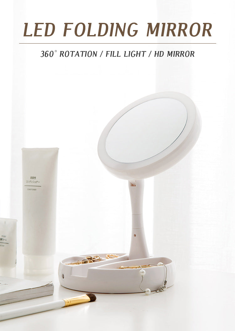 Foldable USB Charging or Battery Led Mirror Makeup White Vanity Cosmetic with Light 10X Magnifying Table