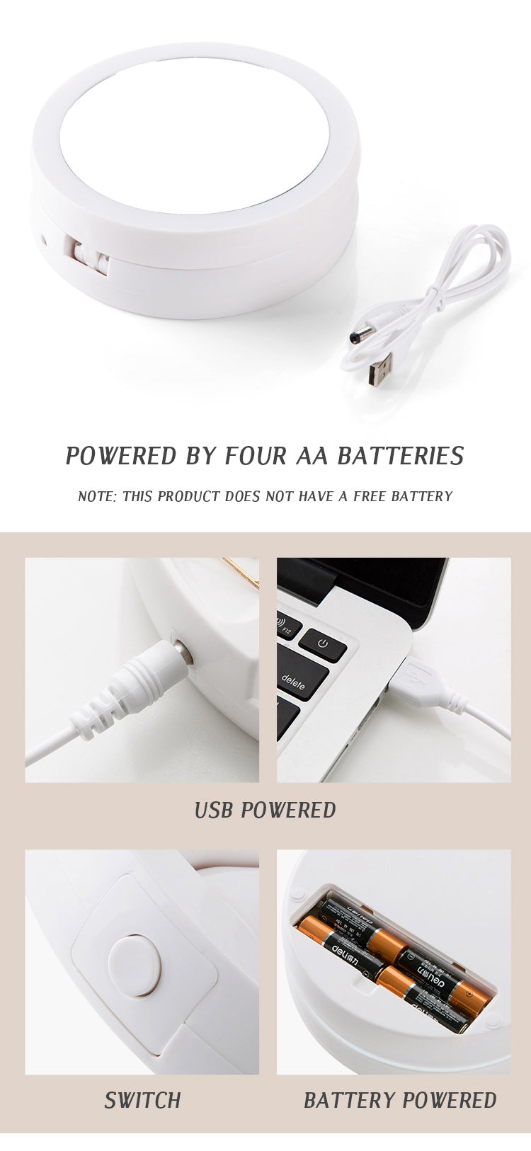 Foldable USB Charging or Battery Led Mirror Makeup White Vanity Cosmetic with Light 10X Magnifying Table