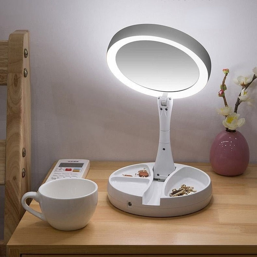 Foldable USB Charging or Battery Led Mirror Makeup White Vanity Cosmetic with Light 10X Magnifying Table