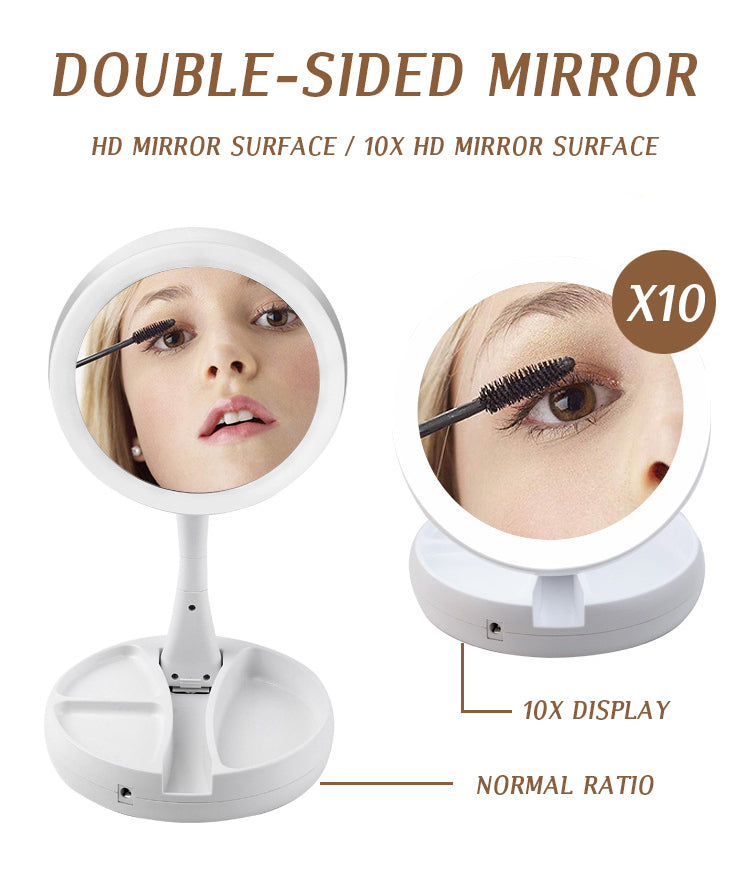 Foldable USB Charging or Battery Led Mirror Makeup White Vanity Cosmetic with Light 10X Magnifying Table