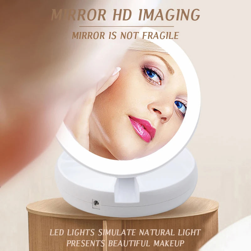 Foldable USB Charging or Battery Led Mirror Makeup White Vanity Cosmetic with Light 10X Magnifying Table