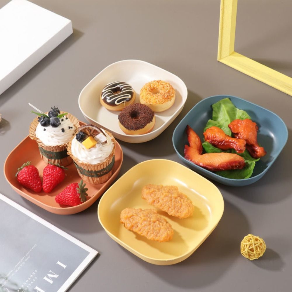 10pcs Square Plates, Portable Food Plate Set, Durable Plastic, for Outdoor, Snack and Breakfast Snack tray with base storage box