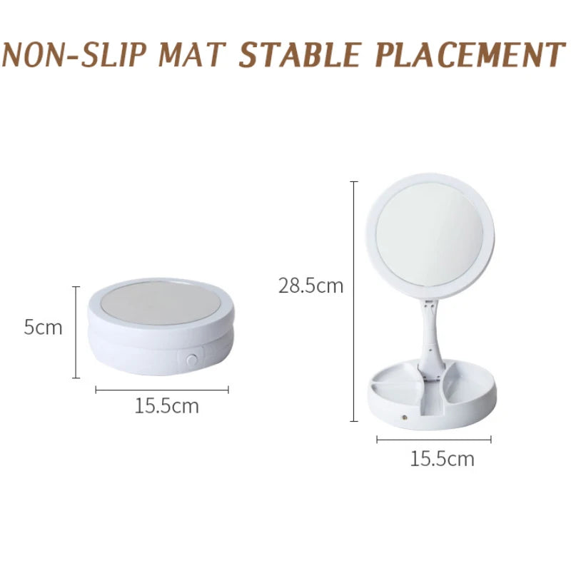 Foldable USB Charging or Battery Led Mirror Makeup White Vanity Cosmetic with Light 10X Magnifying Table