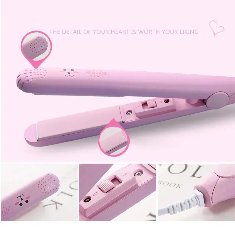 Mini Hair Straightener Ceramic Curling Bar Straight Roll 2 in 1 Splint Perm Mini Cartoon Portable Curling Iron