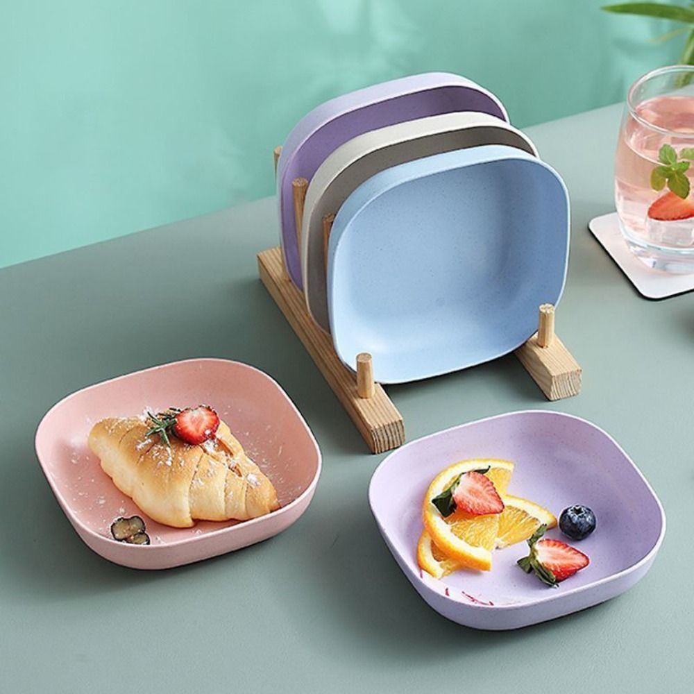 10pcs Square Plates, Portable Food Plate Set, Durable Plastic, for Outdoor, Snack and Breakfast Snack tray with base storage box