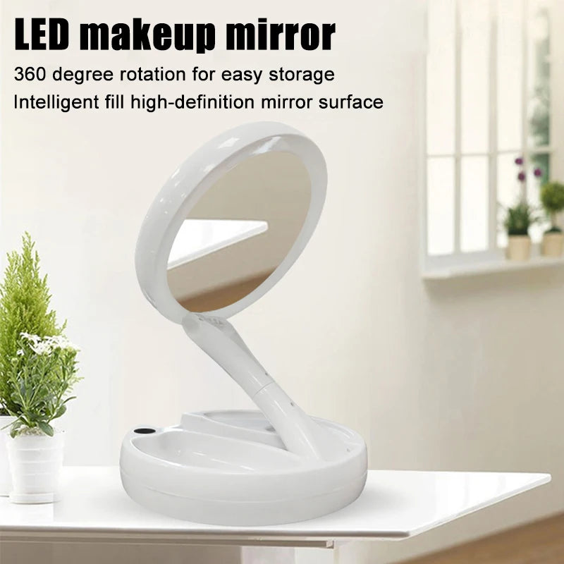 Foldable USB Charging or Battery Led Mirror Makeup White Vanity Cosmetic with Light 10X Magnifying Table